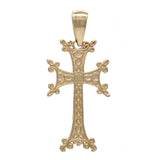 14k Yellow Gold Khachkar Armenian Cross Pendant Religious Charm 1" 1.4 grams - Yellow