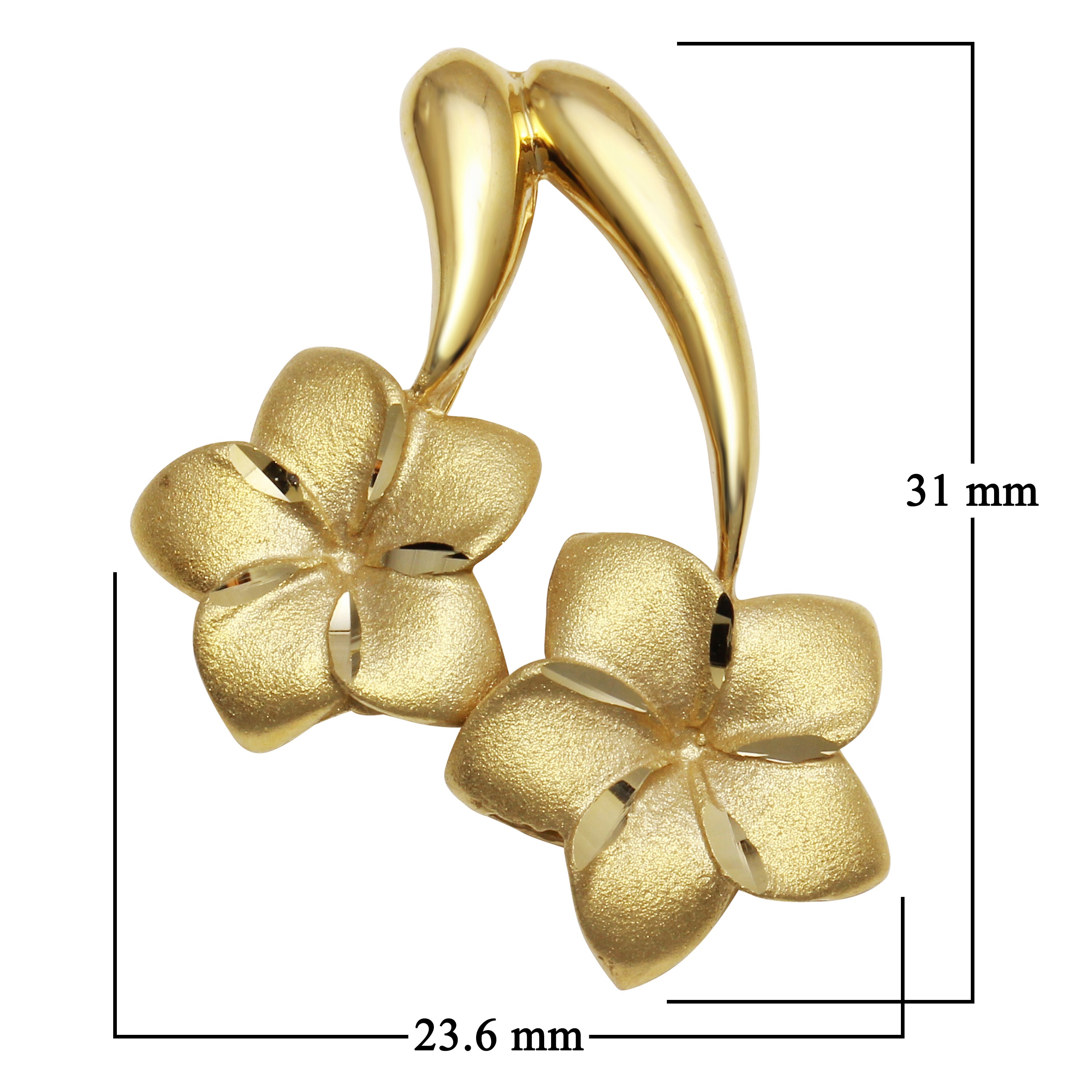 14k Yellow Gold Solid Double Hawaiian Plumeria Flower Pendant 1.2" 4.8 grams