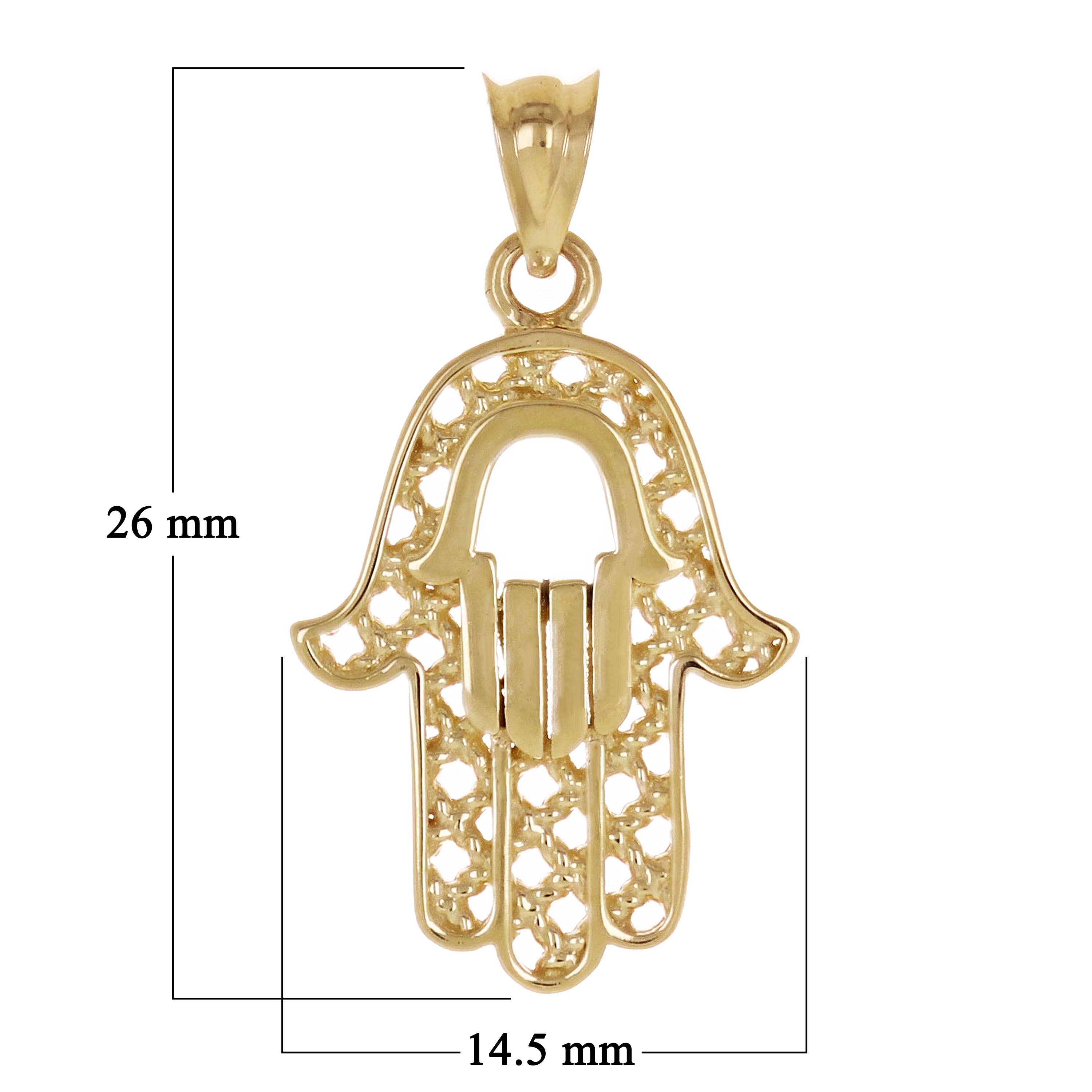 Italian 14k Yellow Gold Hamsa Hand of Fatima Charm Pendant 1" 1.6 grams