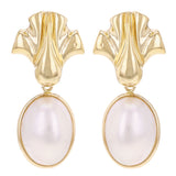 14k Yellow Gold Oval Fresh Water Pearls Dangle Earrings 1.4" 10.1 grams