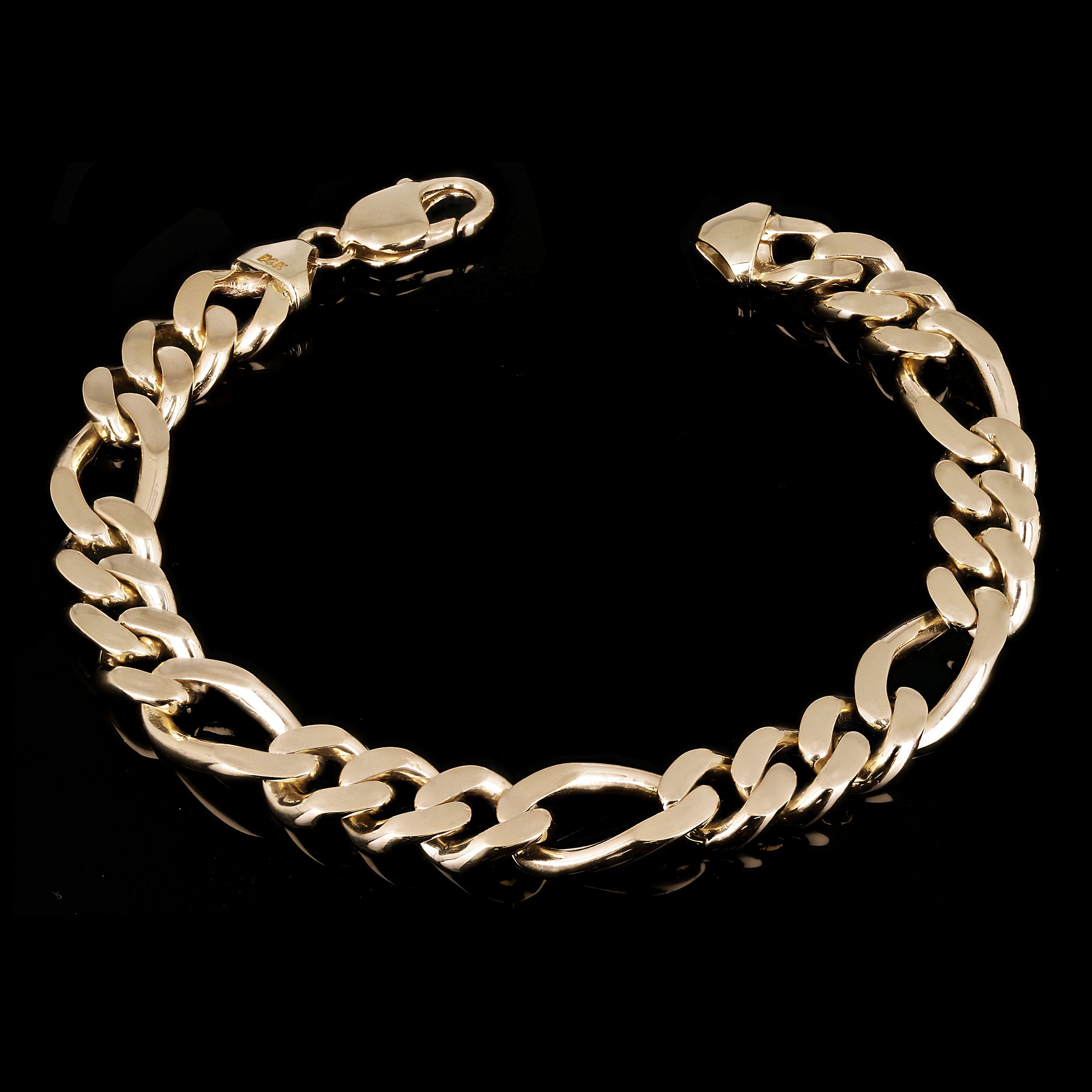 Men's 14k Yellow Gold Solid Heavy Figaro Chain Bracelet 7" 11.7mm 48.9 grams - 7"