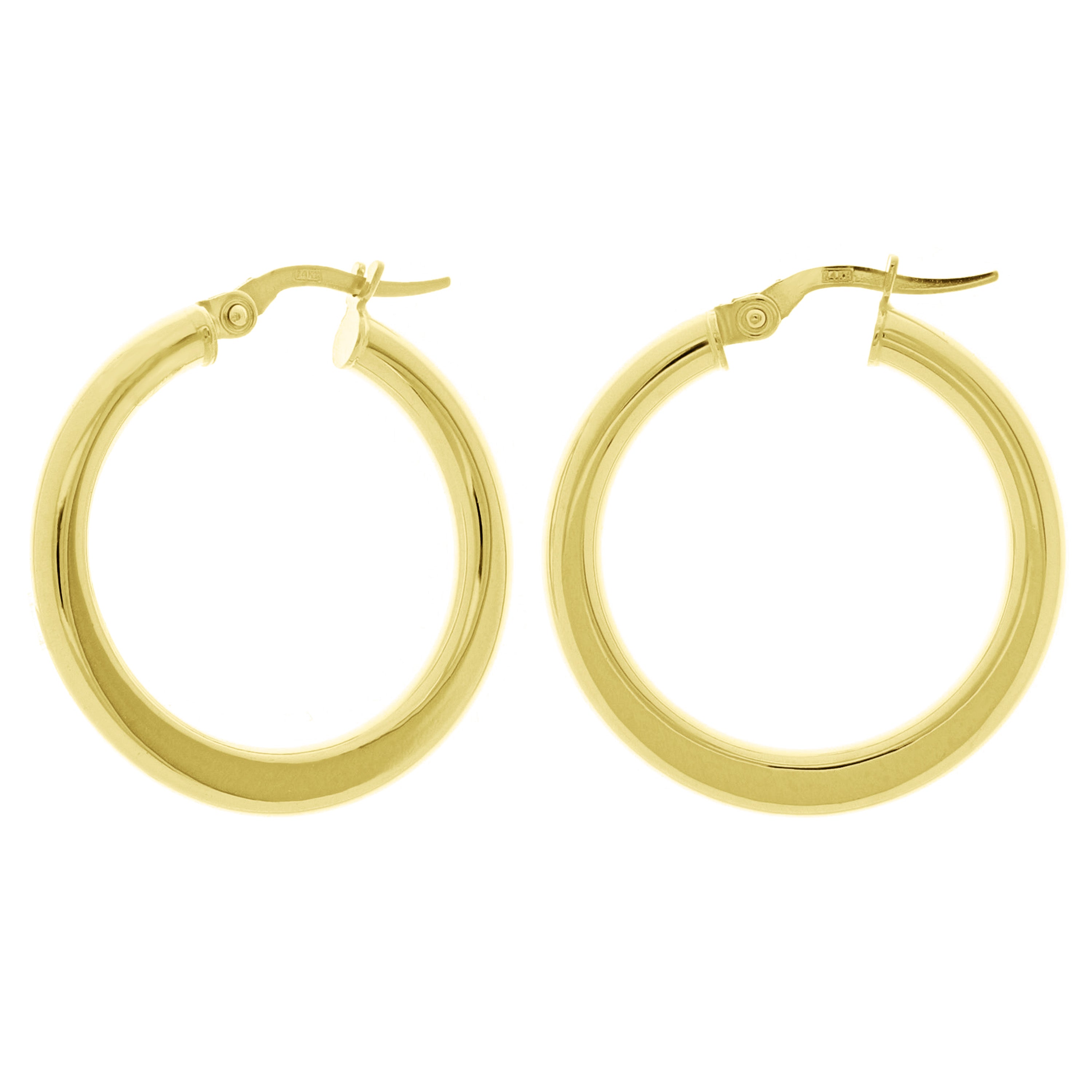Italian 14k Yellow Gold High Polish Flat Tube Hoop Earrings 1" 3mm 2.1 grams