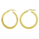 Italian 14k Yellow Gold High Polish Flat Tube Hoop Earrings 1" 3mm 2.1 grams