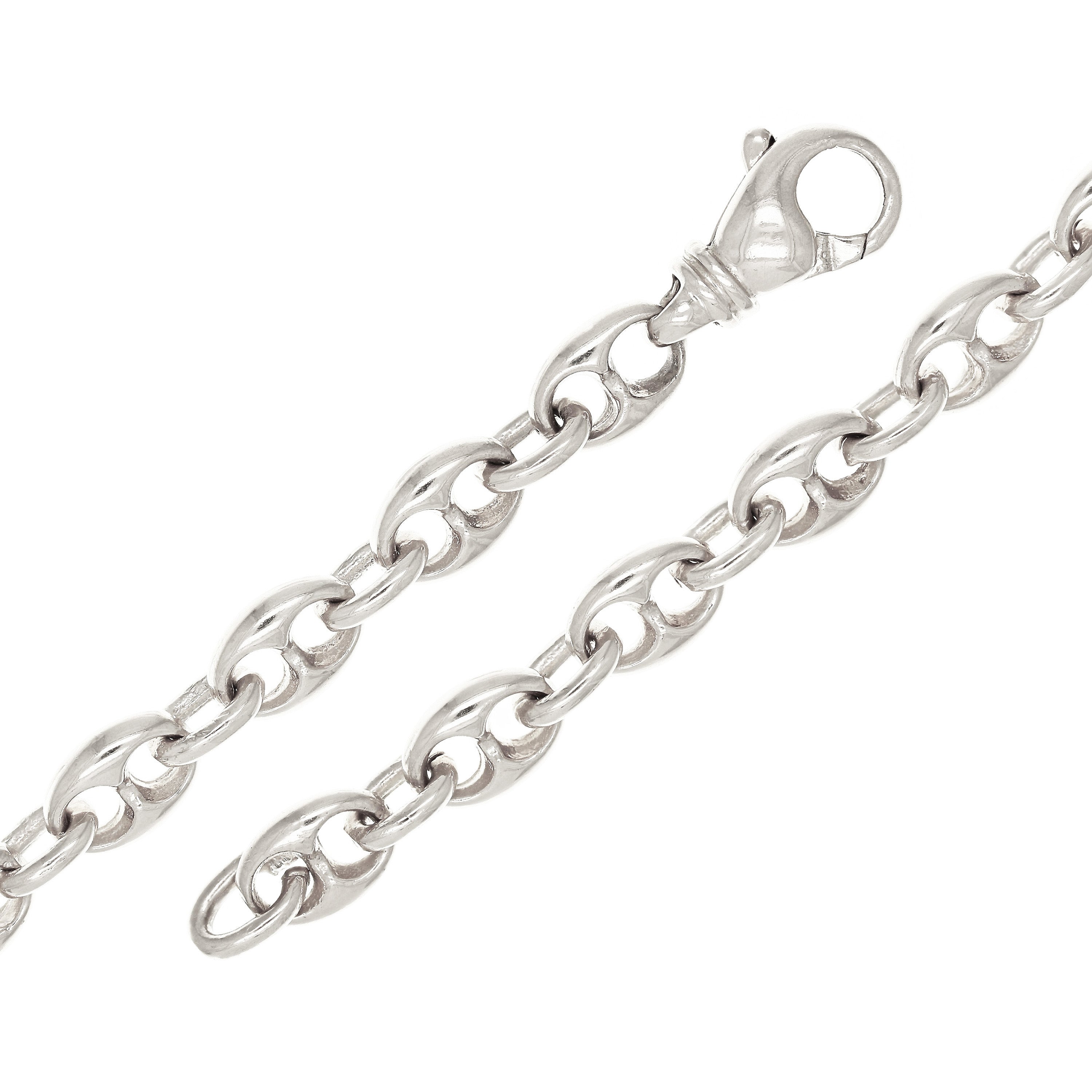 10k White Gold Solid Gucci Mariner Link Chain Bracelet 7" 7.5mm 20 grams - White,7"