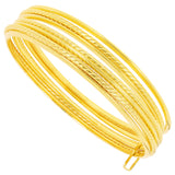 Italian 14k Yellow Gold Plain & Twisted 7 Days Bangle Bracelet Set 8" 13mm 10.8g
