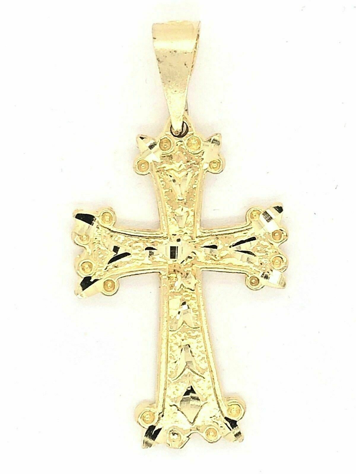 10k Yellow Gold Solid Diamond Cut Religious Cross Charm Pendant 1.6" 3.8 grams