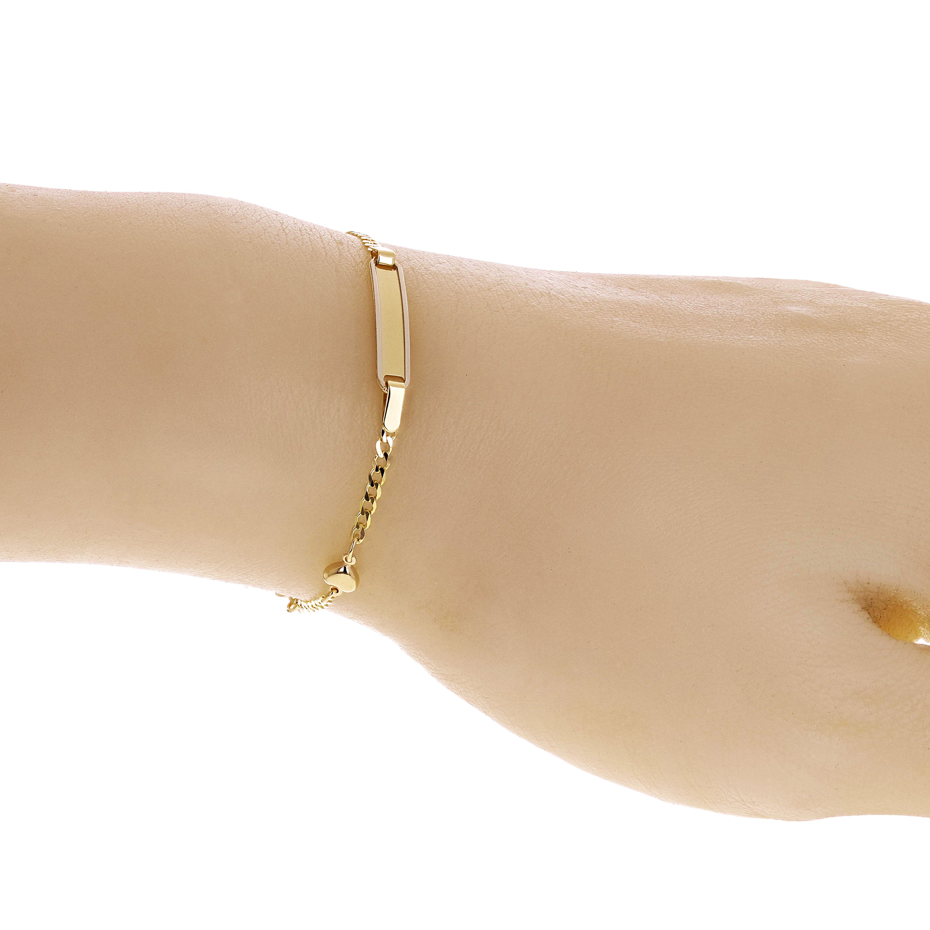 Italian 14k Two Tone Gold Engravable Baby Kids ID Heart Charm Bracelet 5.5" 2g