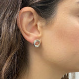 Italian 14k Yellow & White Gold High Shine Double Eternity Circle Stud Earrings - Yellow & White