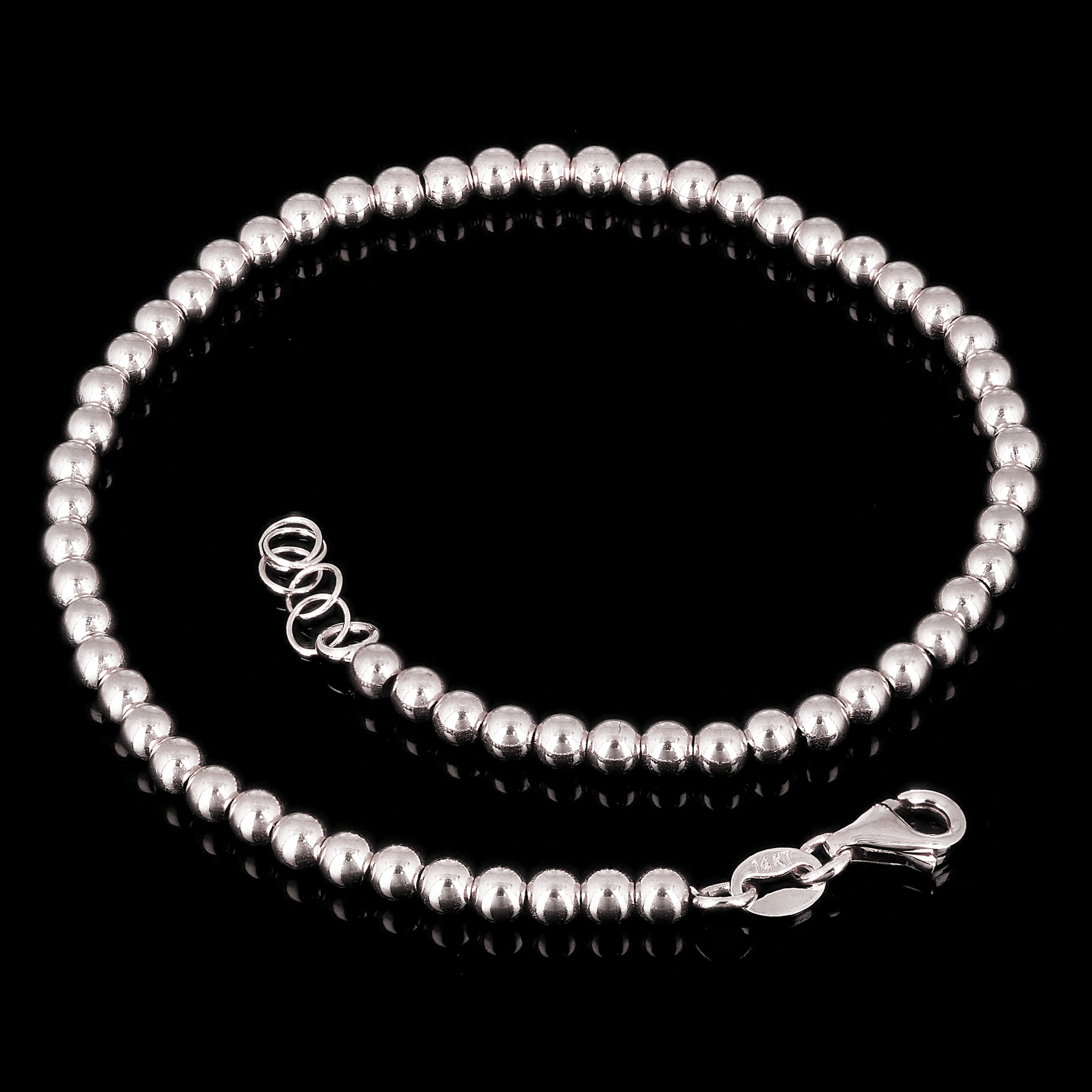 Italian 14k White Gold Hollow Ball Bead Bracelet 8" 3mm 3 grams - White