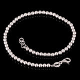 Italian 14k White Gold Hollow Ball Bead Bracelet 8" 3mm 3 grams - White