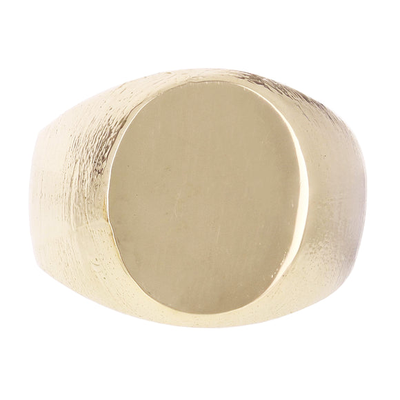 14k Yellow Gold Signet Ring Band High Polish & Satin Finish Size 9.5 13 mm 9g