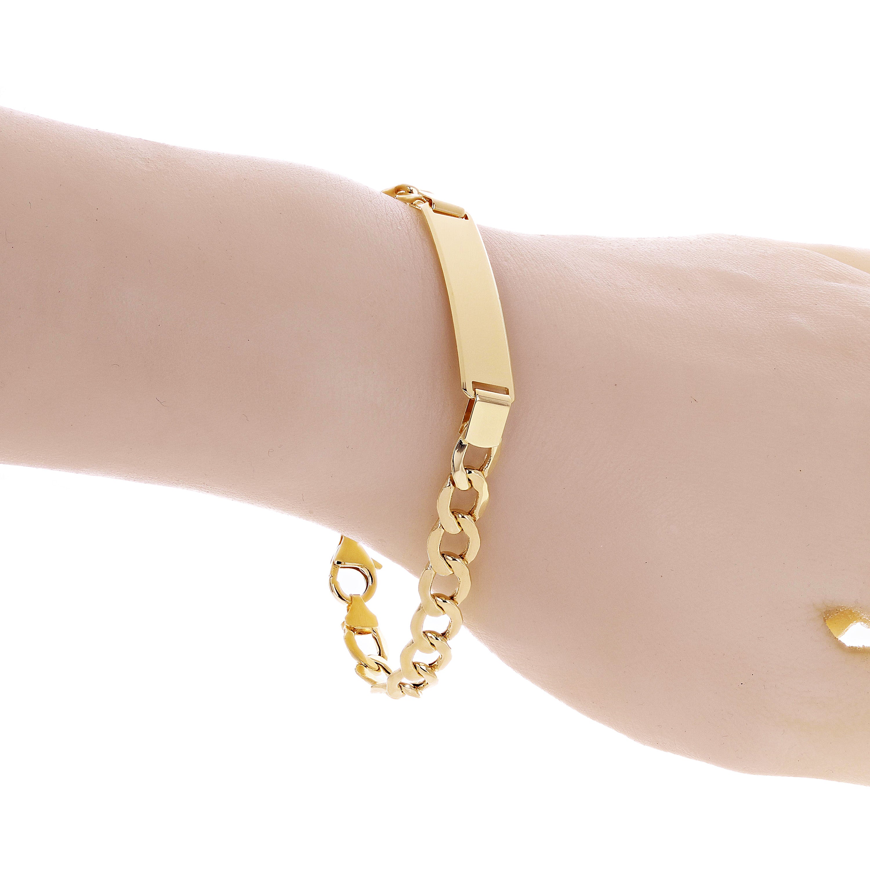 Italian 14k Yellow Gold Engravable Hollow Curb Cuban ID Bracelet 7.5" 8mm 8.3g