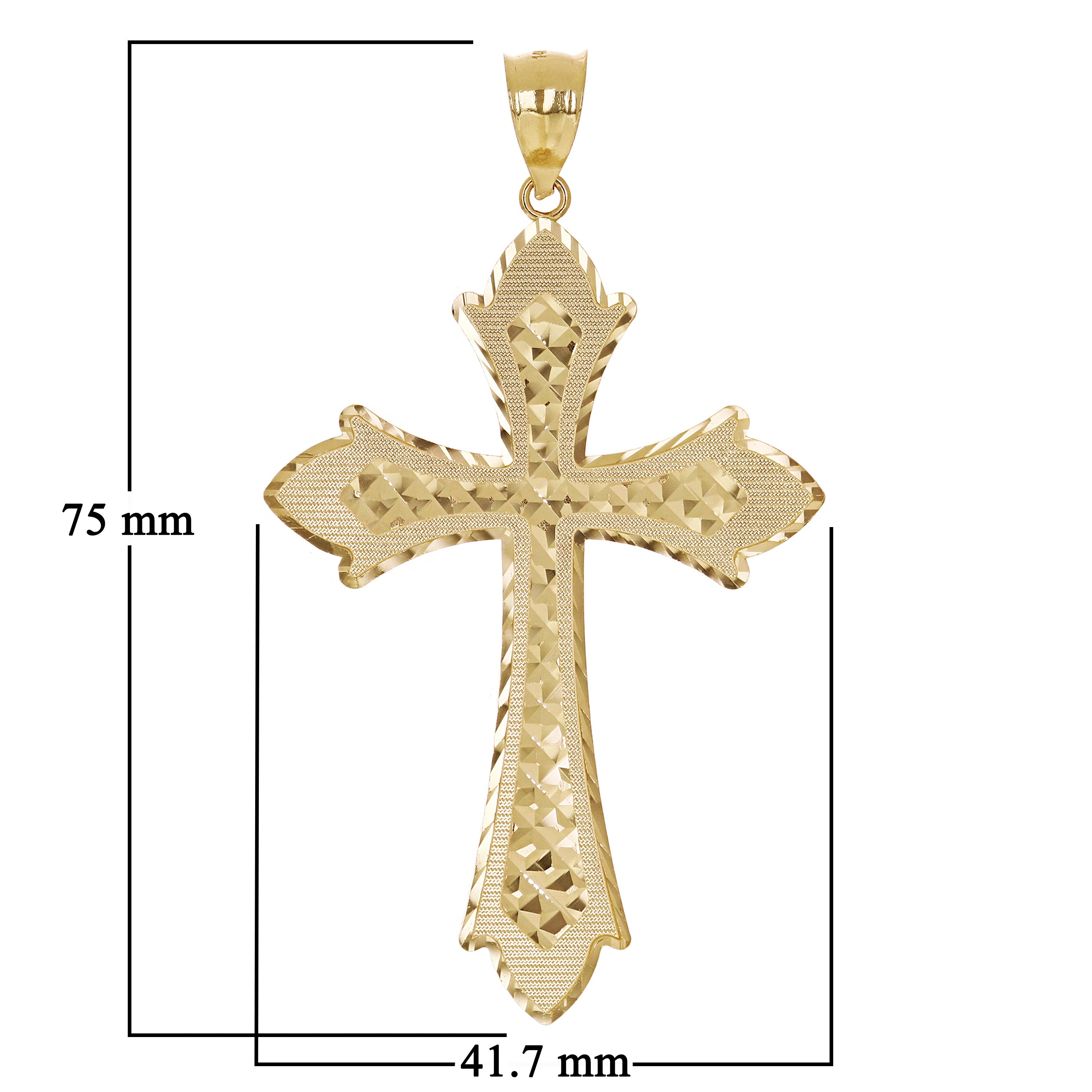 14k Yellow Gold Solid Diamond Cut Cross Charm Pendant 3" 6.3 grams