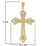 14k Yellow Gold Solid Diamond Cut Cross Charm Pendant 3" 6.3 grams