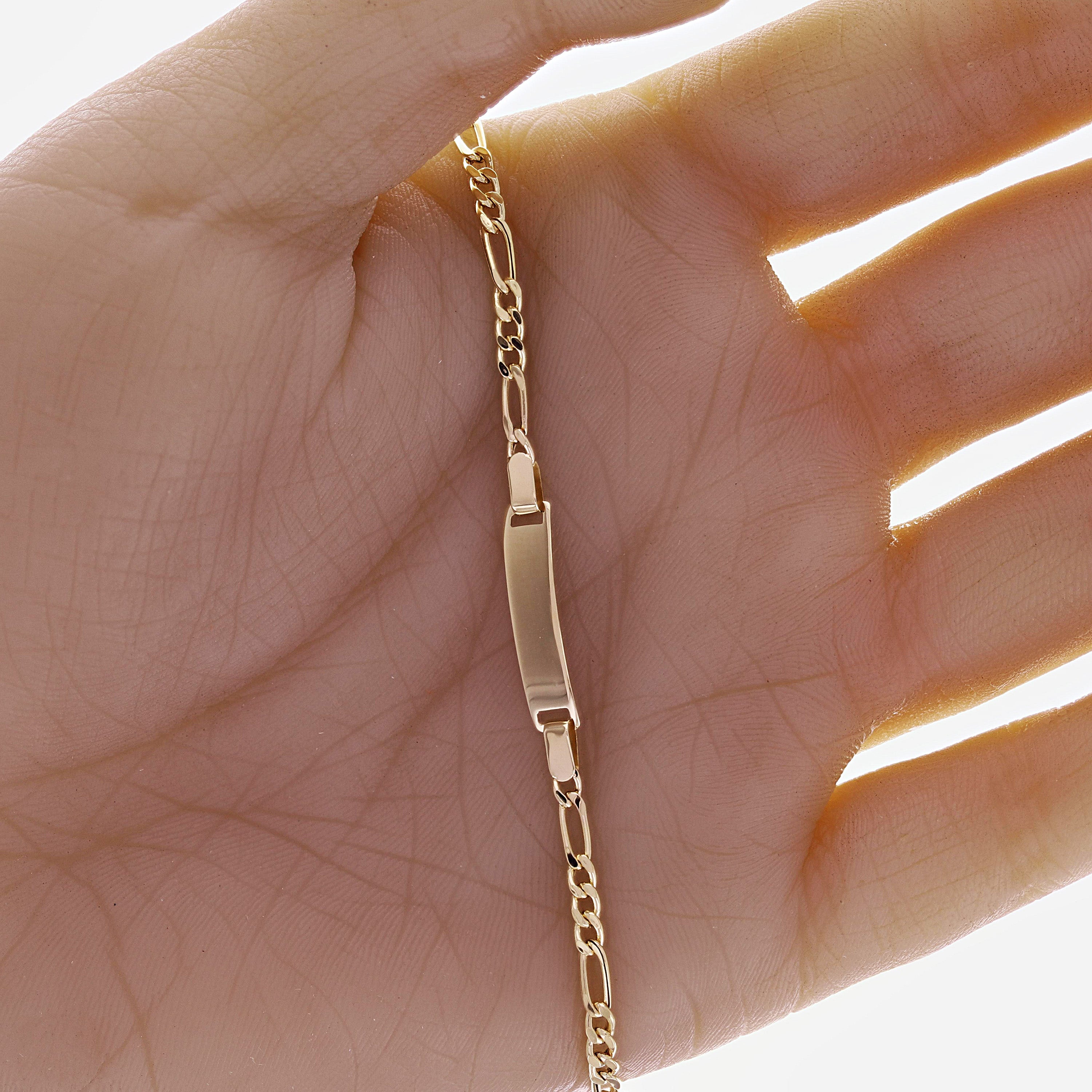 Italian 14k Yellow Gold Engravable Baby Kid ID Figaro Bracelet 5.5" 1.7 grams