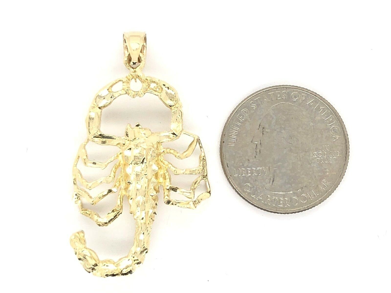 10k Yellow Gold Diamond Cut Scorpion Insect Charm Pendant 1.9" 5 grams