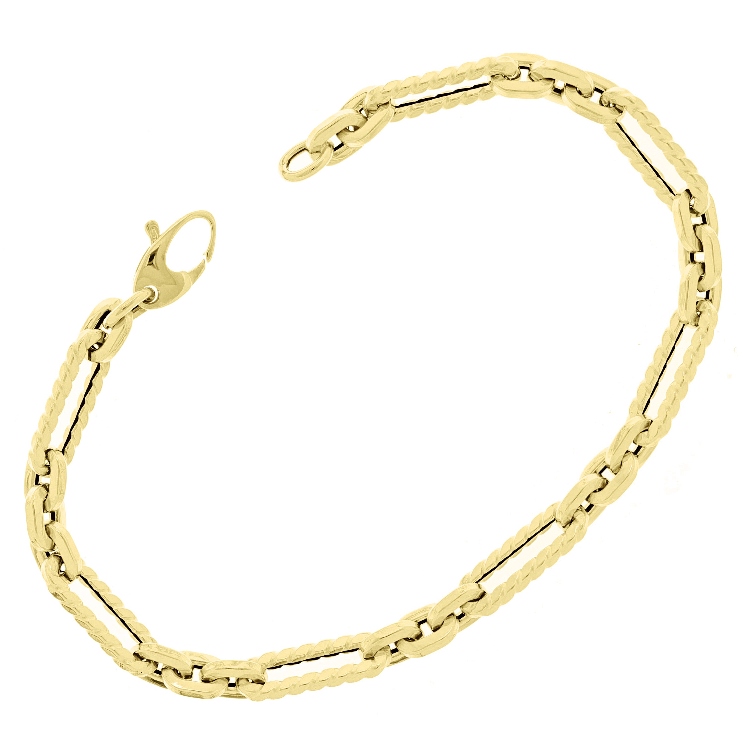 Italian 14k Yellow Gold Hollow Twisted Paper Clip Link Bracelet 8.5" 5.4mm 3.7g