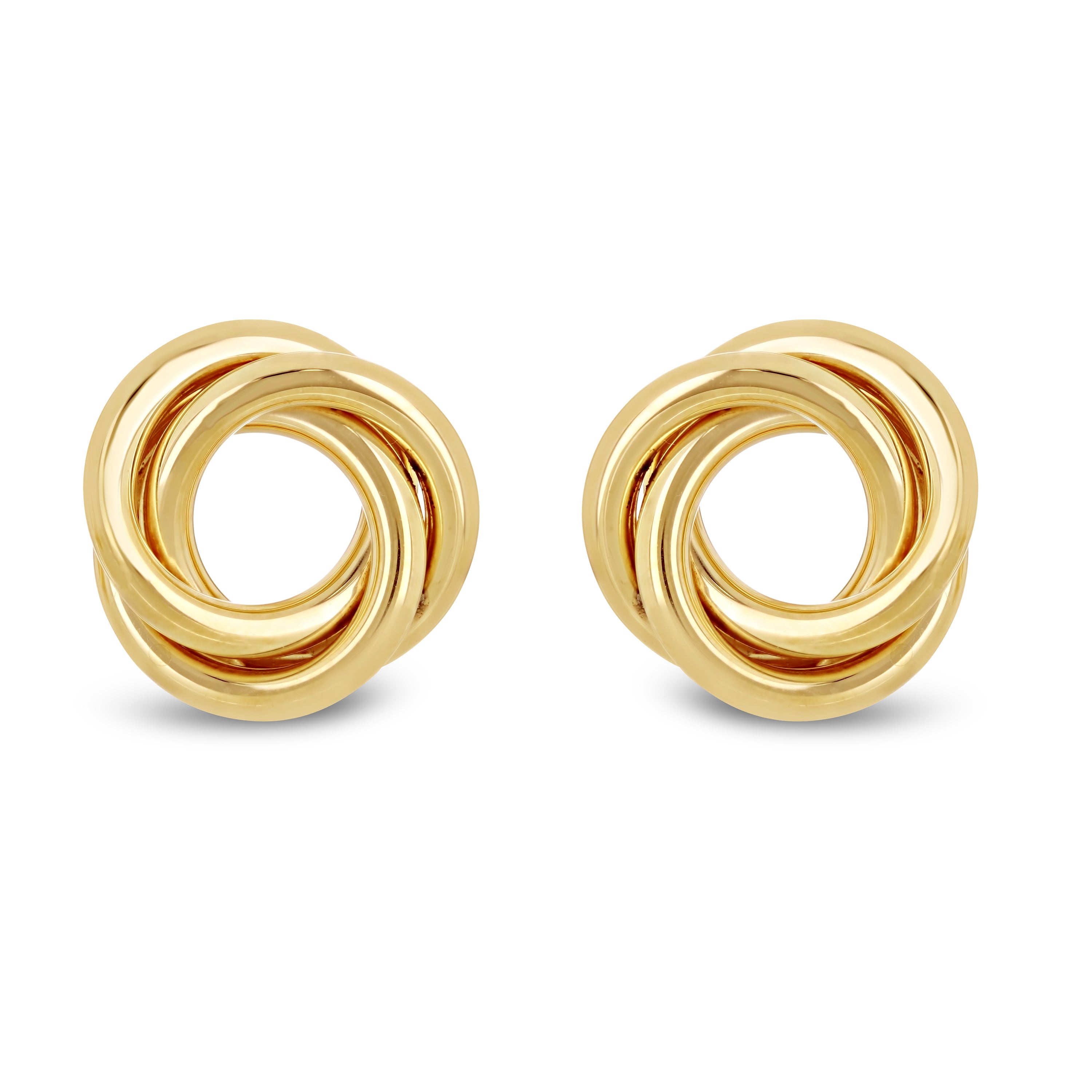 Italian 14k Yellow Gold Minimalist Double Wreath Eternity Circle Stud Earrings - Triple Tubular