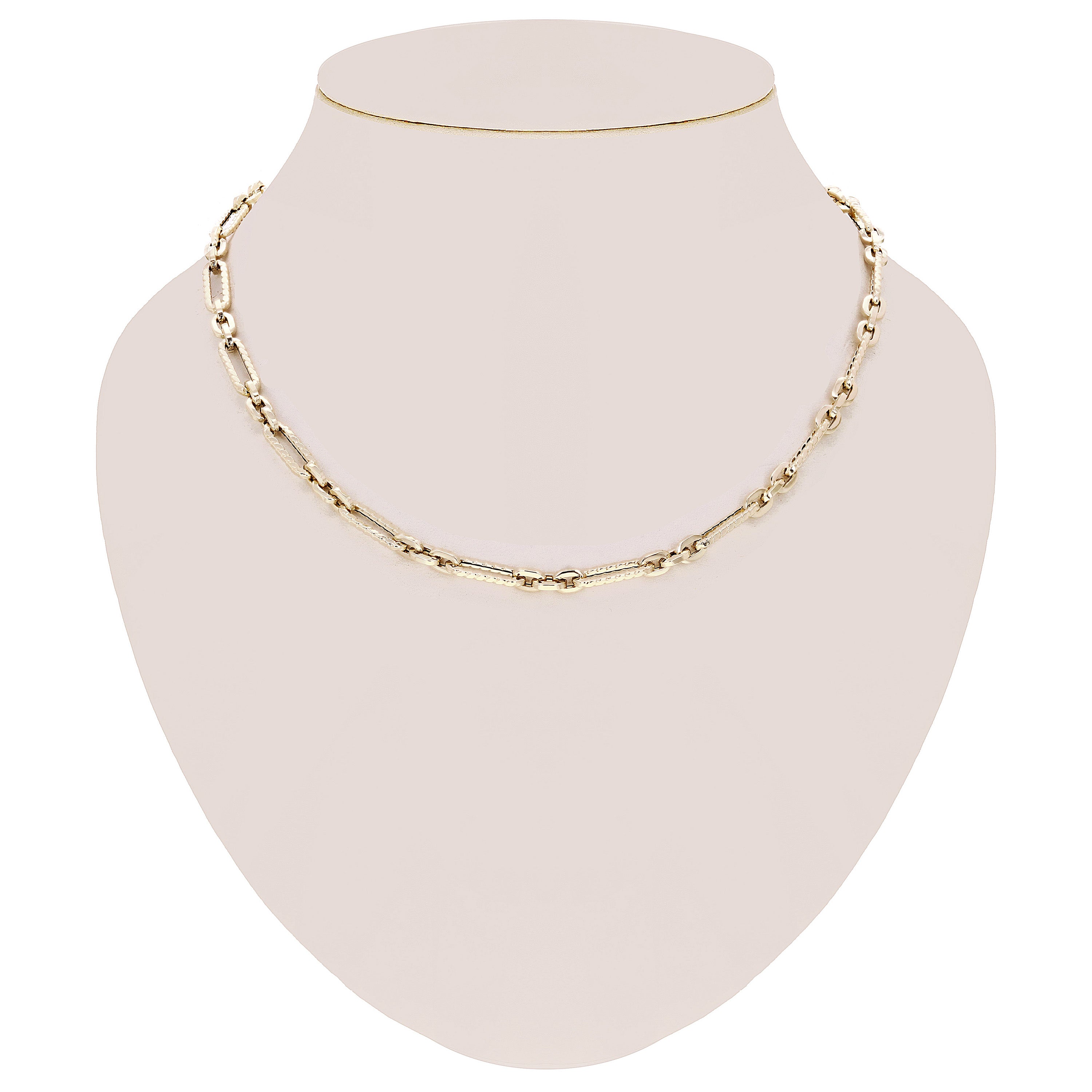 Italian 14k Yellow Gold Hollow Textured Paper Clip Link Necklace 5.6mm 18" 7.6g