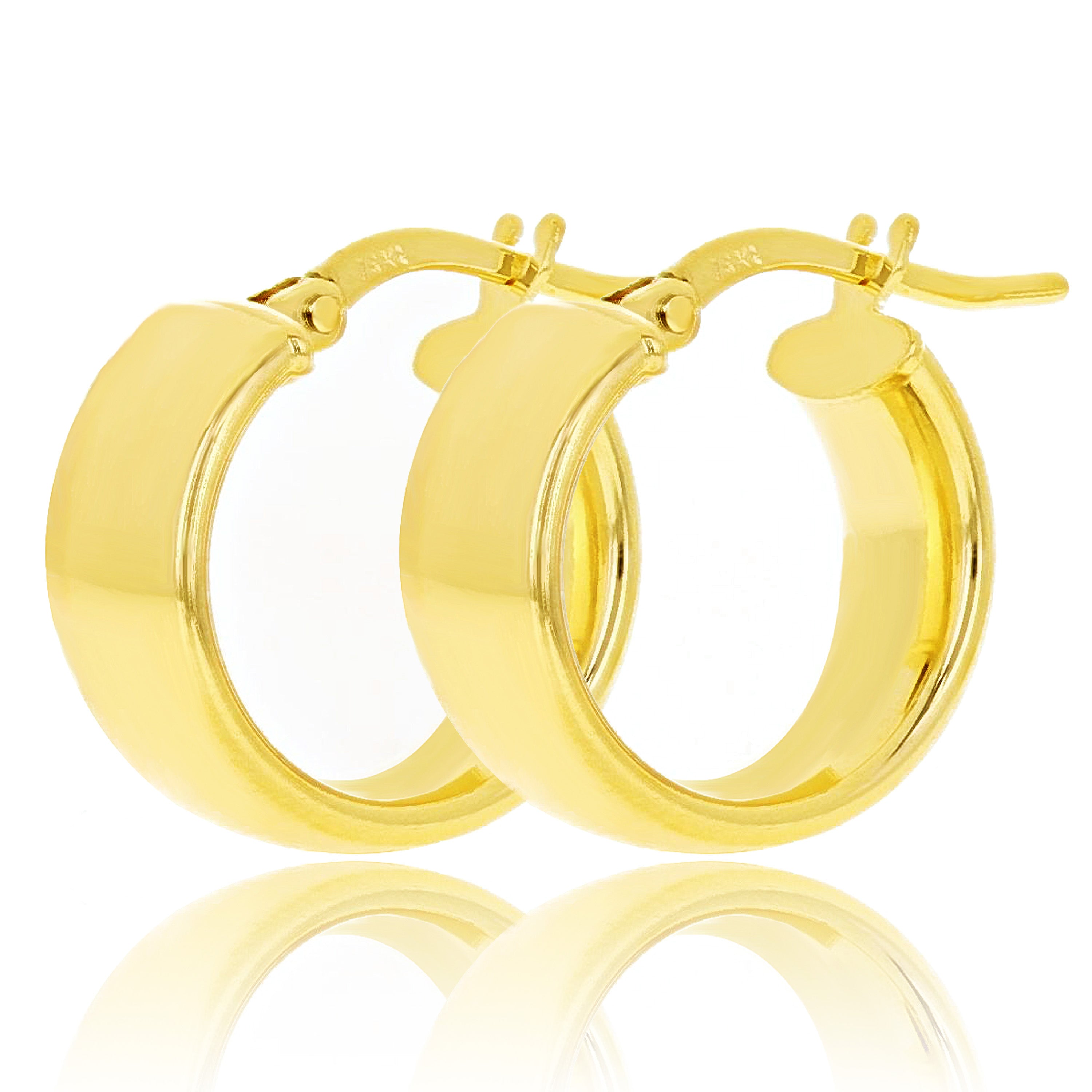 Italian 14k Yellow Gold Rounded Flat Tube Small Hollow Hoop Earrings 15mm x 6mm - 1.7 grams