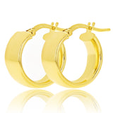 Italian 14k Yellow Gold Rounded Flat Tube Small Hollow Hoop Earrings 15mm x 6mm - 1.7 grams