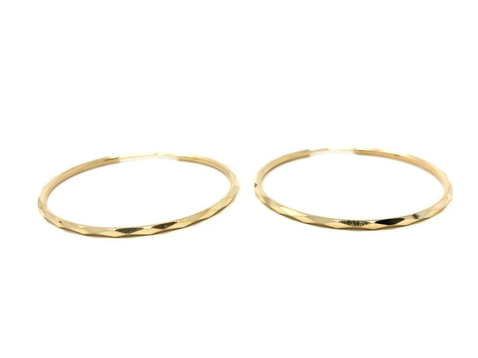 14k Yellow Gold Diamond Cut Round Endless Hoop Earrings 1.3" 1.6mm 2.5 grams