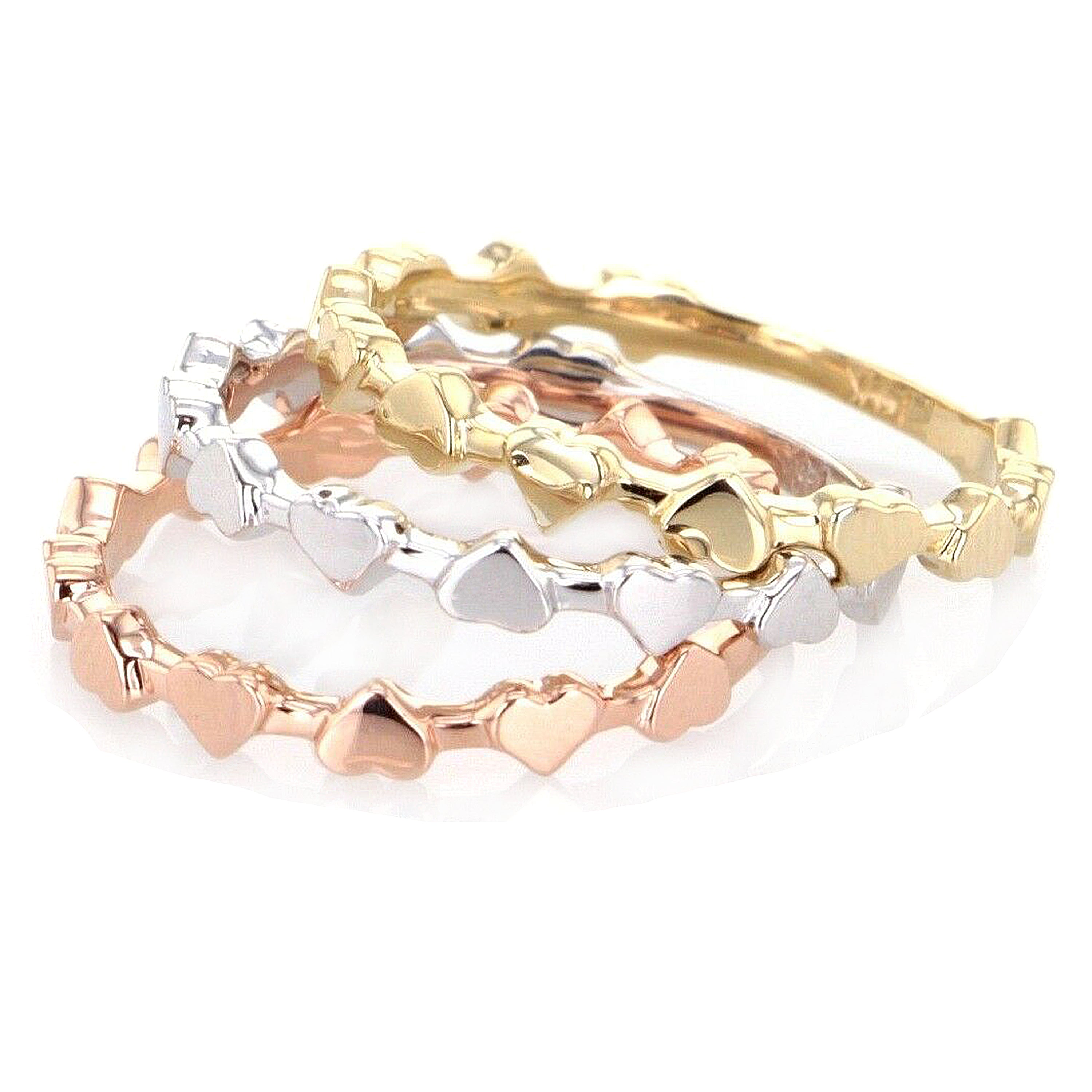 14k Tri Color Gold 3 Piece Stackable Heart Ring Sizes 5-10