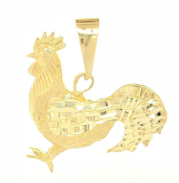 10k Yellow Gold Diamond Cut Rooster Cock Chicken Bird Charm Pendant 2.4 grams