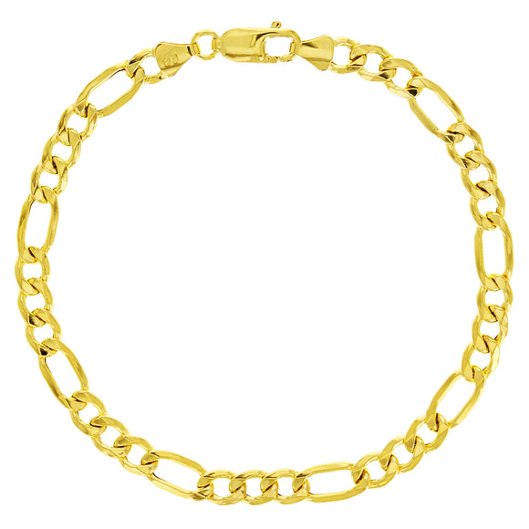 Italian 10k Yellow Gold Semi-Solid Figaro Chain Bracelet 8