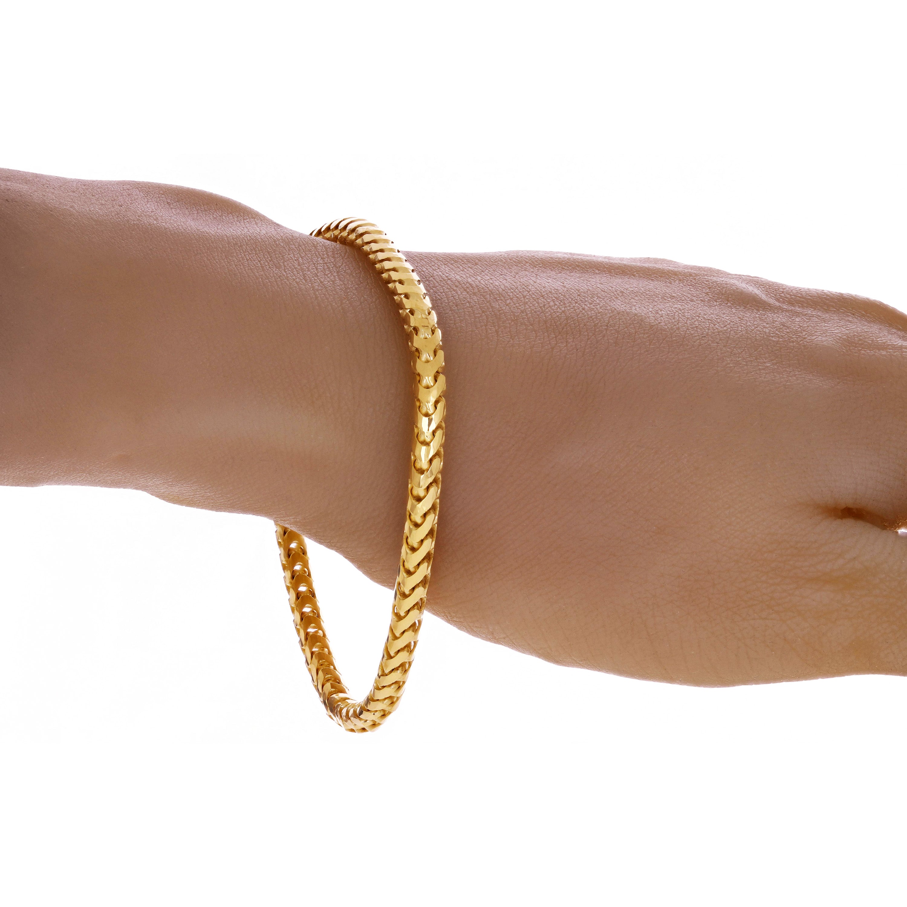 Italian 14k Yellow Gold Diamond Cut Franco Chain Bracelet 8" - 9.75"
