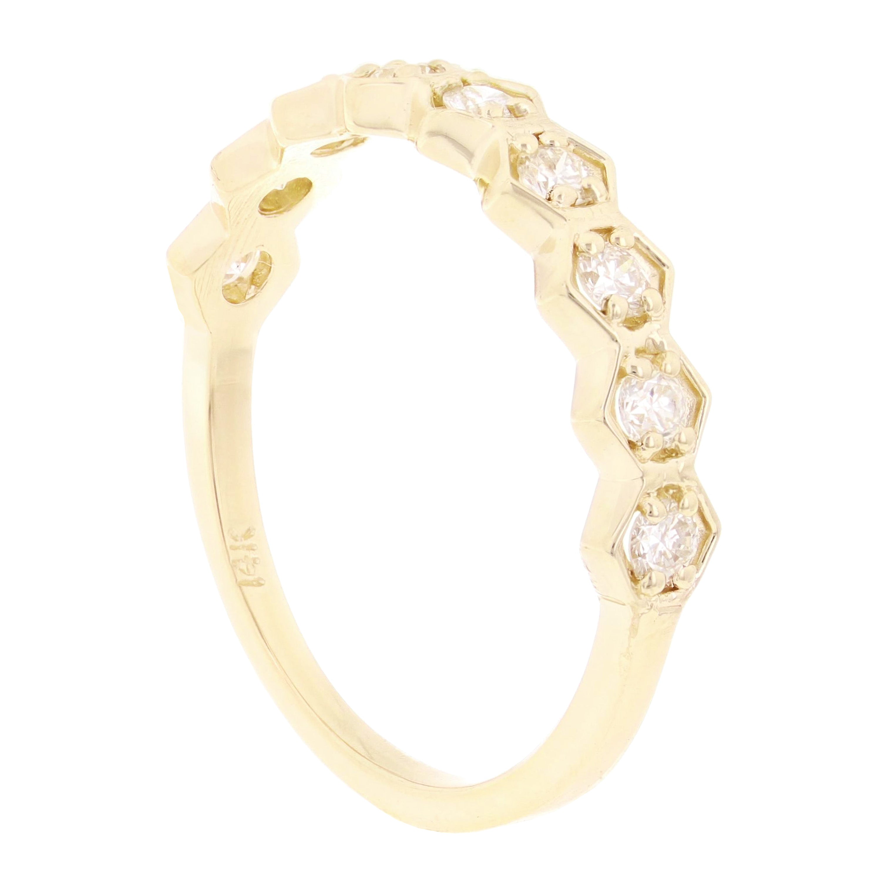 14k Yellow Gold 0.35ctw Diamond Polygon Stackable Wedding Polished Band Size 6.5 - Yellow