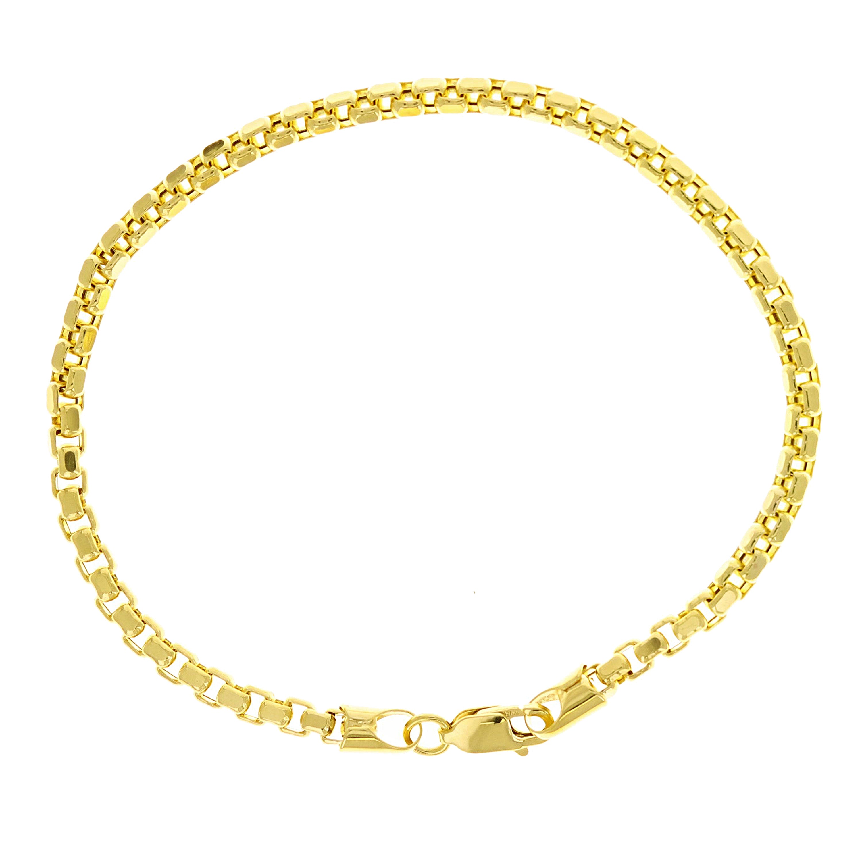 Italian 14k Yellow Gold Venetian Box Chain Bracelet 7.5" 3.4mm 5 grams - 7.5" 5 grams