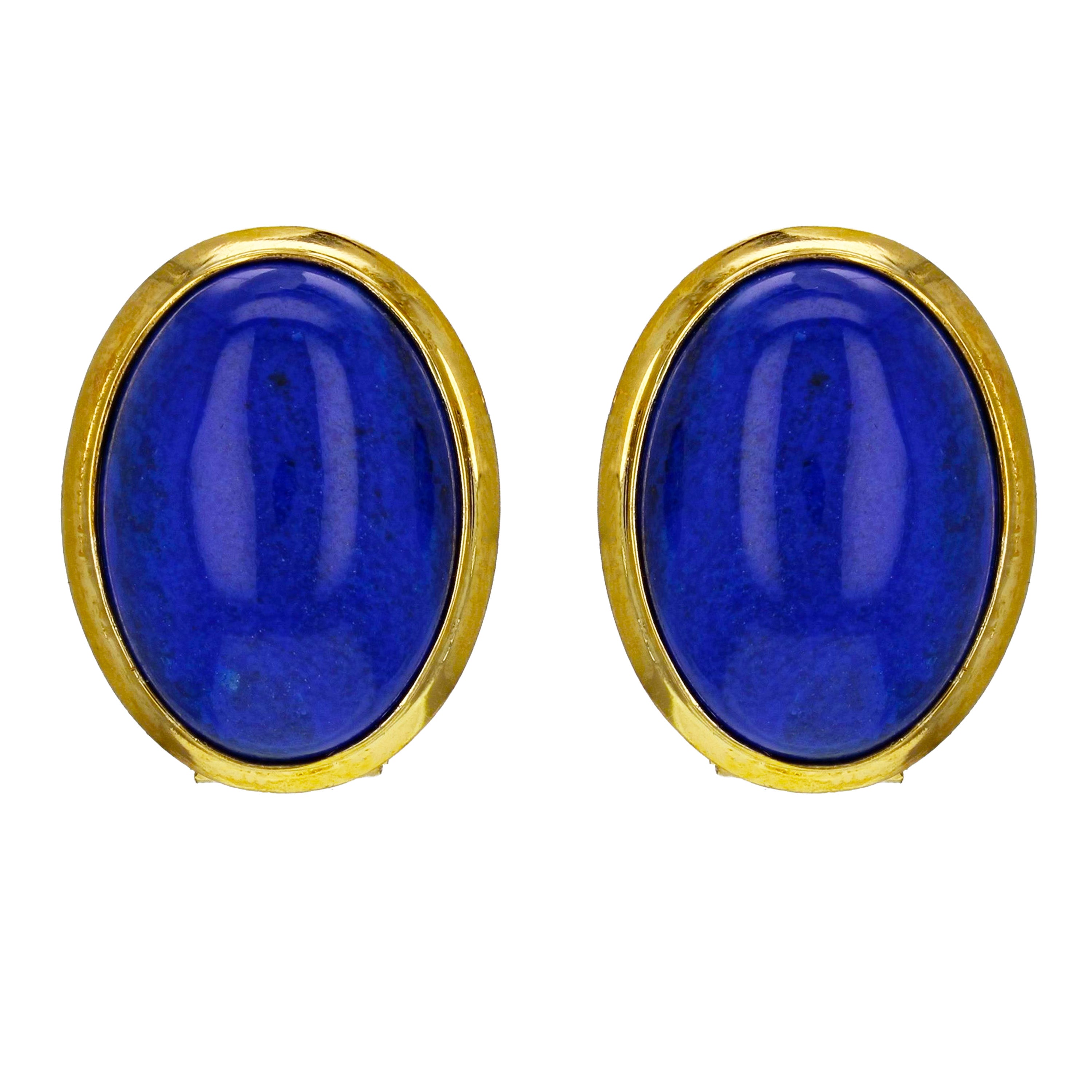 14k Yellow Gold Oval Cabochon Lapis Lazuli Oval Stud Earrings