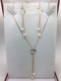 14k Tri Color Gold Heart Water Pearl Necklace and Earrings Jewelry Set