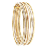 Italian 14k Tri-Color Gold Slip-on Set of 7 Textured 7 Day Bangle Bracelet 8" 14 grams