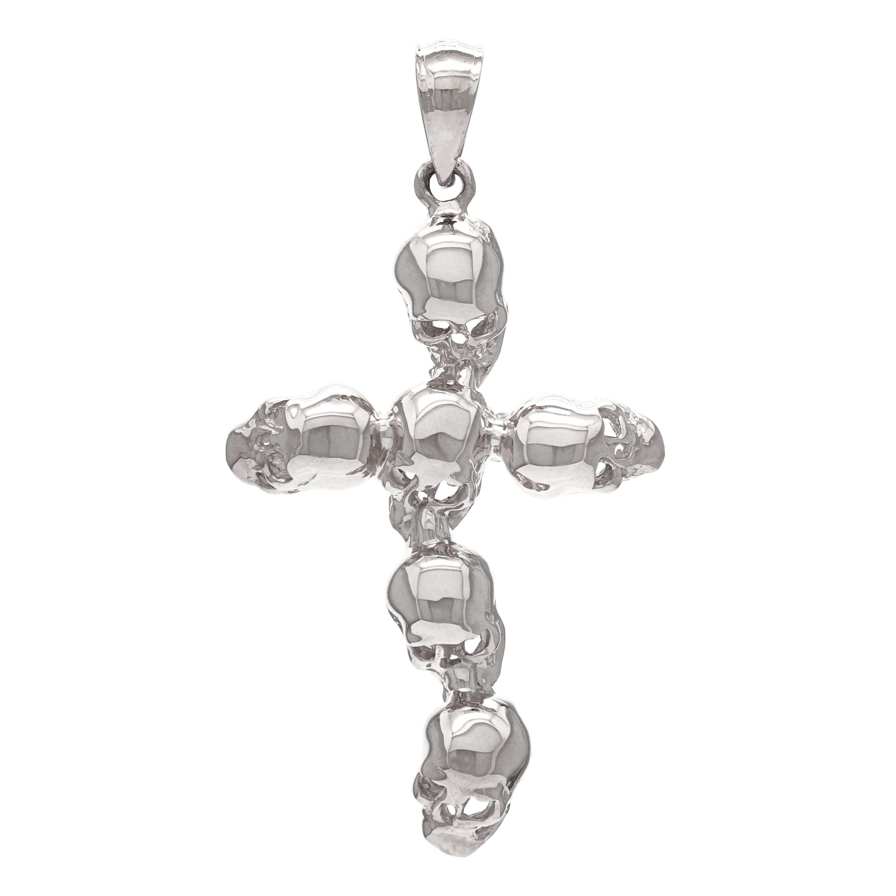 10k White Gold Solid High Polished Cross Skull Charm Pendant 1.65" 4.3 grams