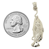 14k White Gold Sea Life Bass Fish Pendant - White
