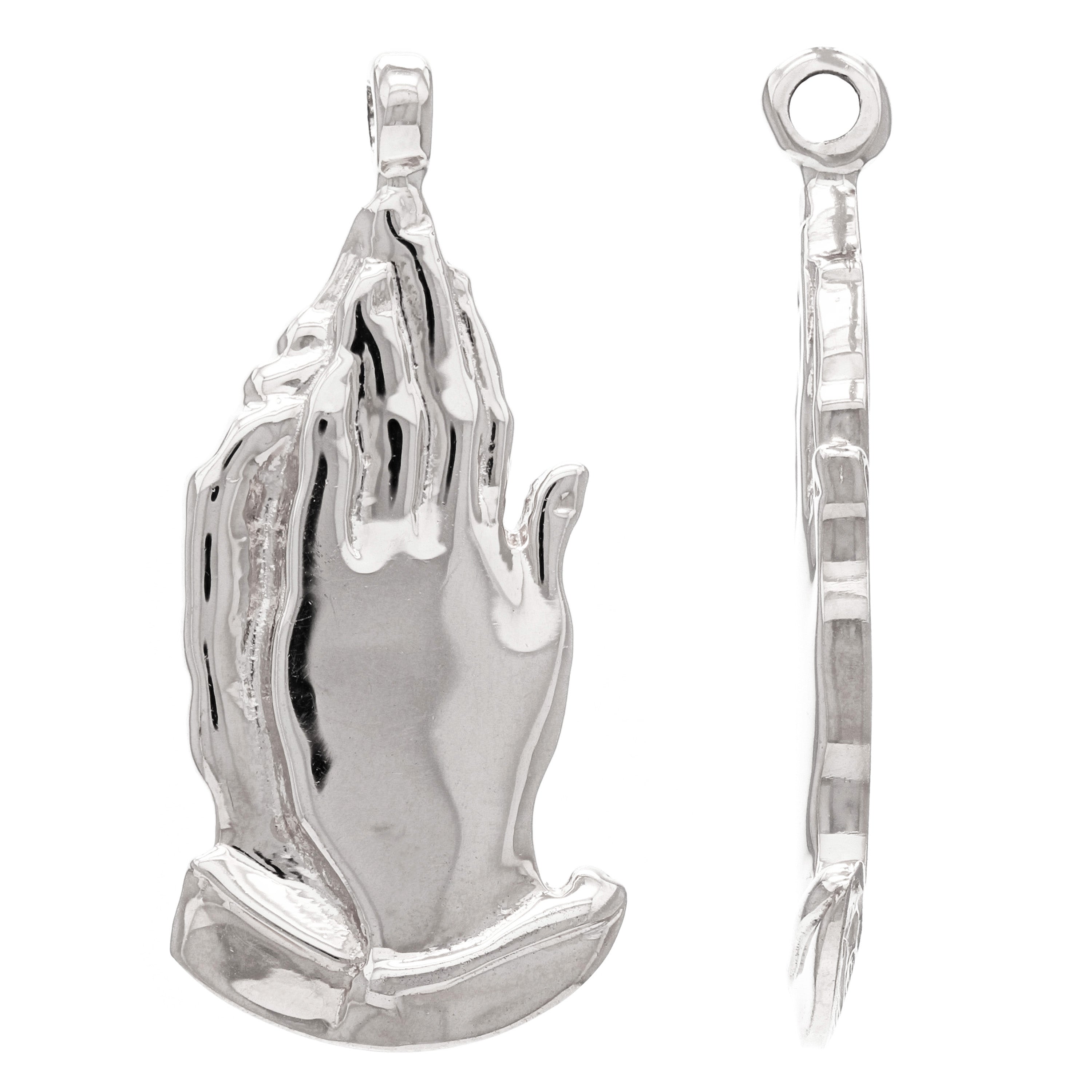 14k White Gold Praying Hands Religious Charm Pendant 1.4" 6 grams - White
