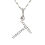 14k White Gold Diamond Initial Letter T Charm Pendant Necklace 18" - Letter T,White