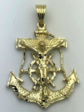 14k Yellow Gold Solid Big Anchor Mariner Cross Jesus Crucifix Pendant 2.9" 34.1g