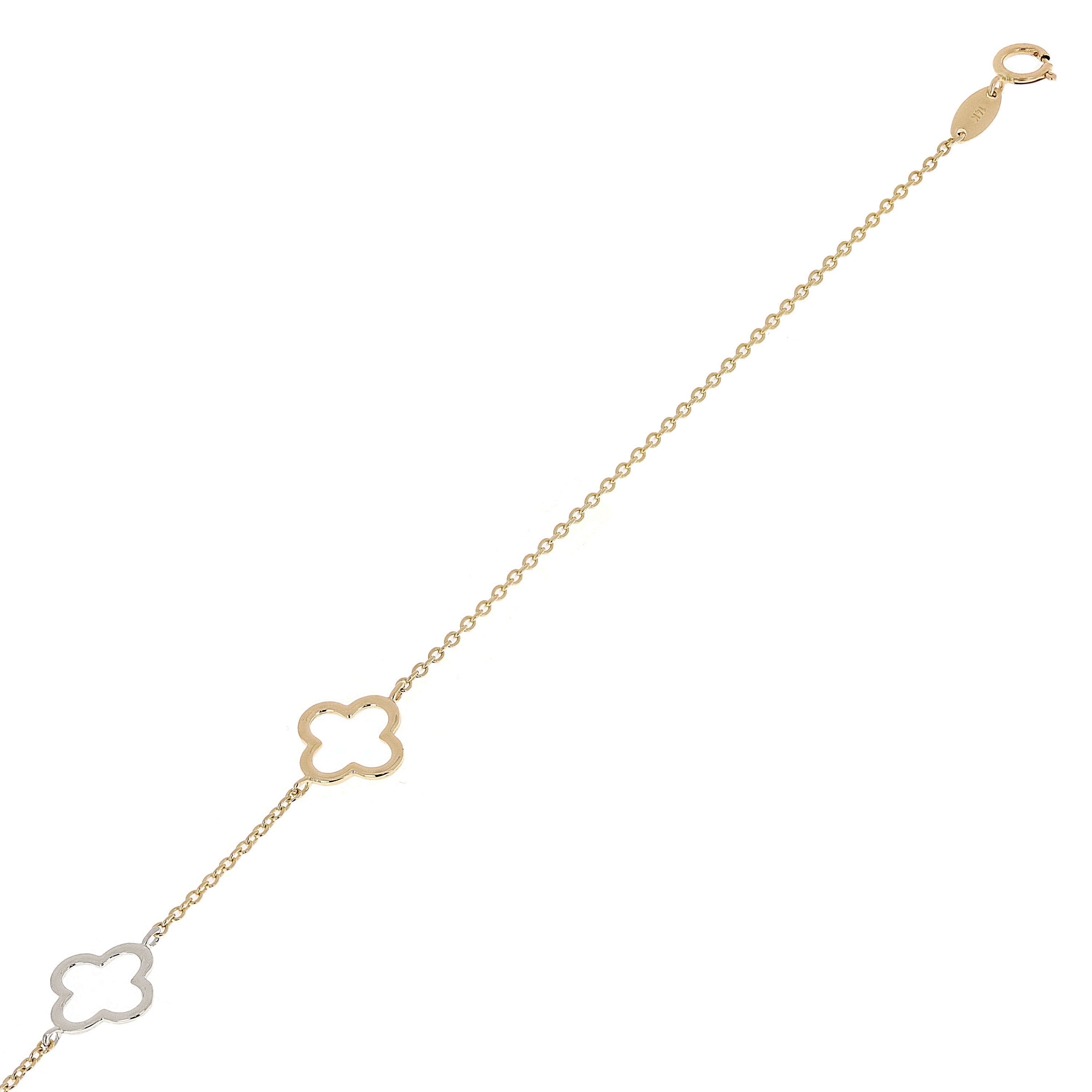 Italian 14k Yellow & White Gold Flower Charm Station Bracelet 7" 1.6 grams