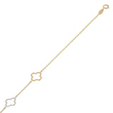 Italian 14k Yellow & White Gold Flower Charm Station Bracelet 7" 1.6 grams