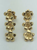14k Yellow Gold Solid Hawaiian Plumeria Flower Drop Earrings 2.1 grams