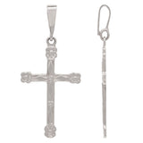 14k White Gold Religious Cross Charm Pendant with Flower 1.3" 1.4 grams - White