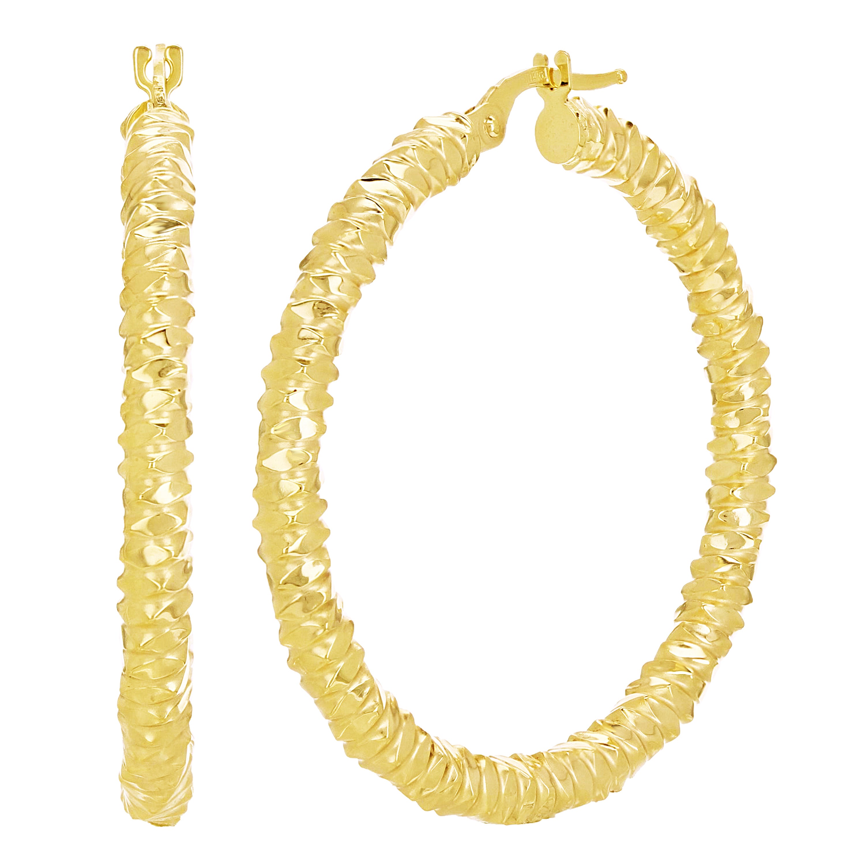 Italian 14k Yellow Gold Diamond Cut Hoop Earrings 1.5" 3.6mm 3.9 grams