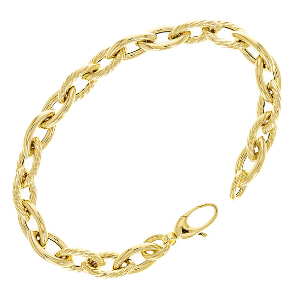 Italian 14k Yellow Gold Hollow Rope Textured Open Link Bracelet 8.5