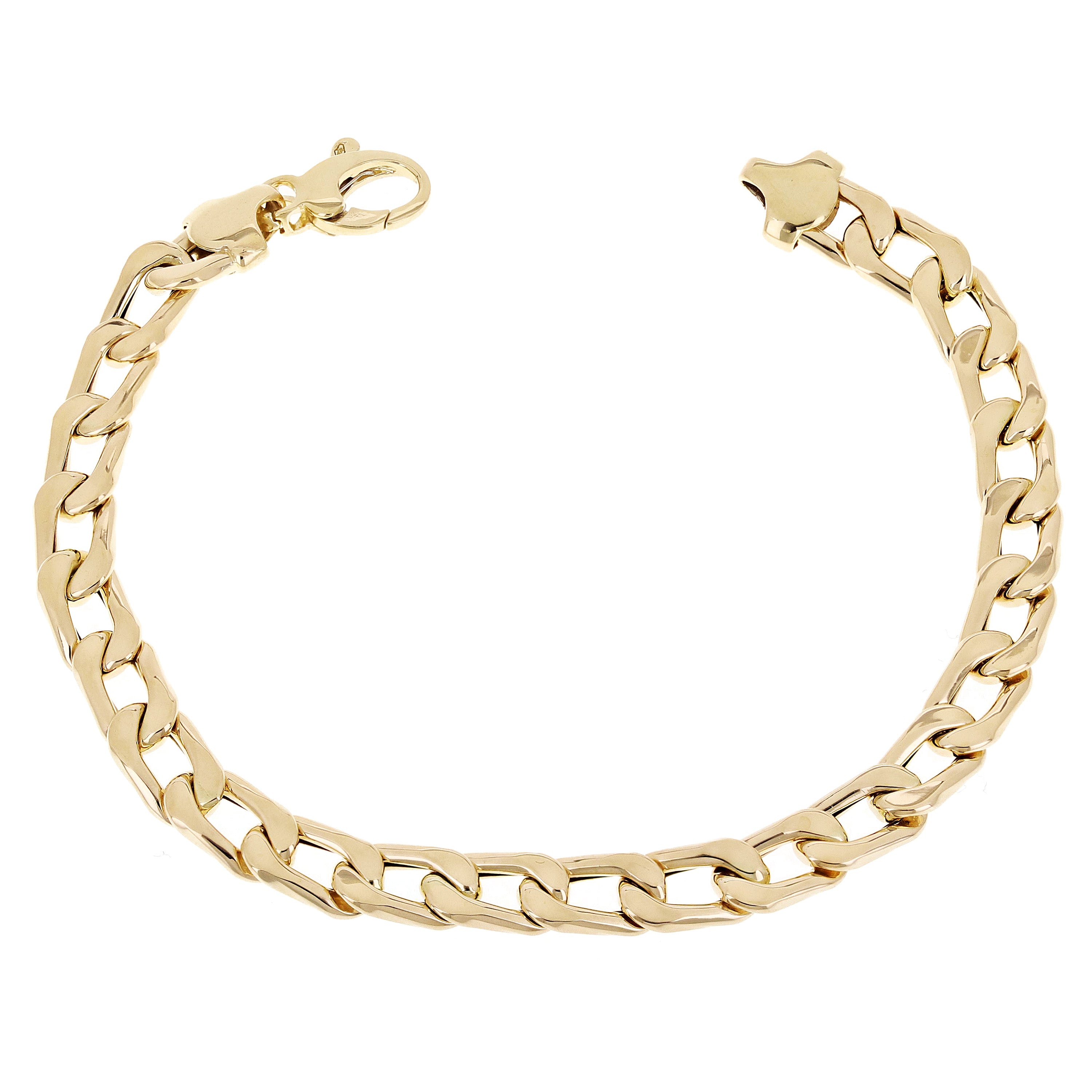 Italian 14k Yellow Gold Hollow Flat Cuban Curb Link Bracelet 7.5" 6.4mm 7.7grams