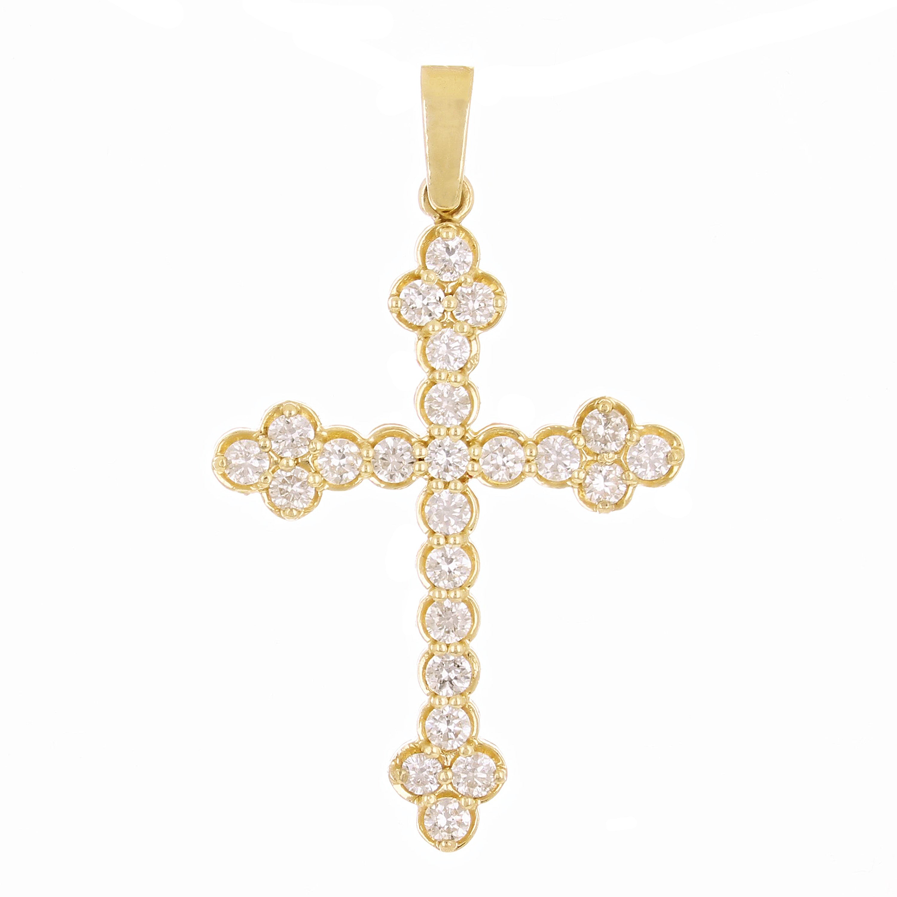 14k Yellow Gold 0.98ctw Diamond Cross Pendant 1.5" 2.6 grams