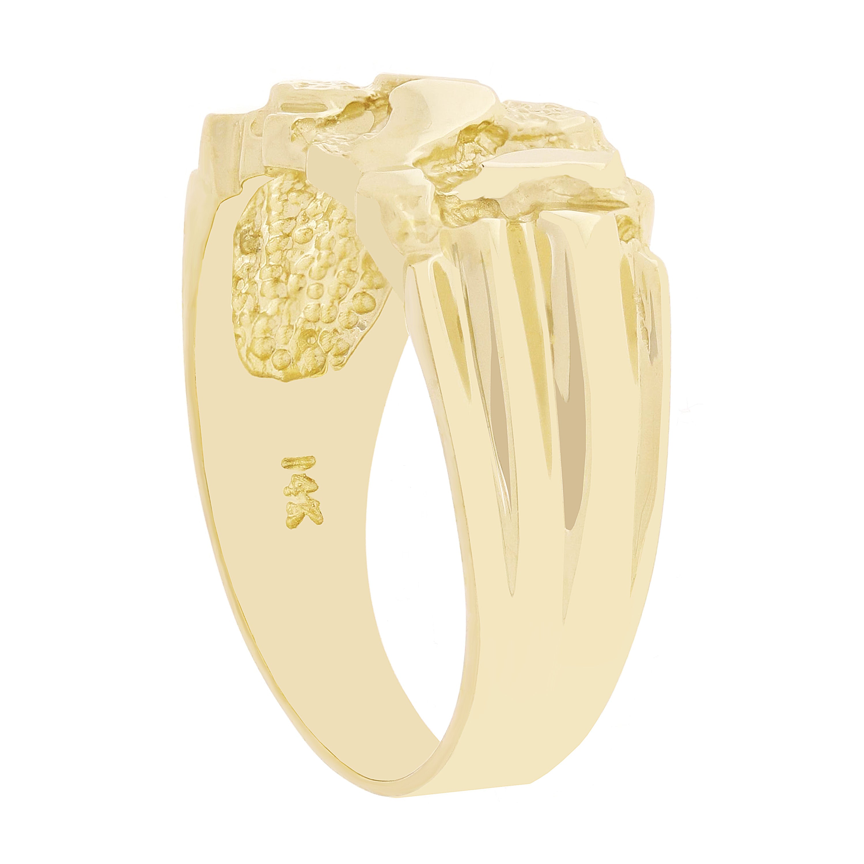 14k Yellow Gold Solid Nugget Ring Band 9.8mm Sizes 7 - Ring Size 7