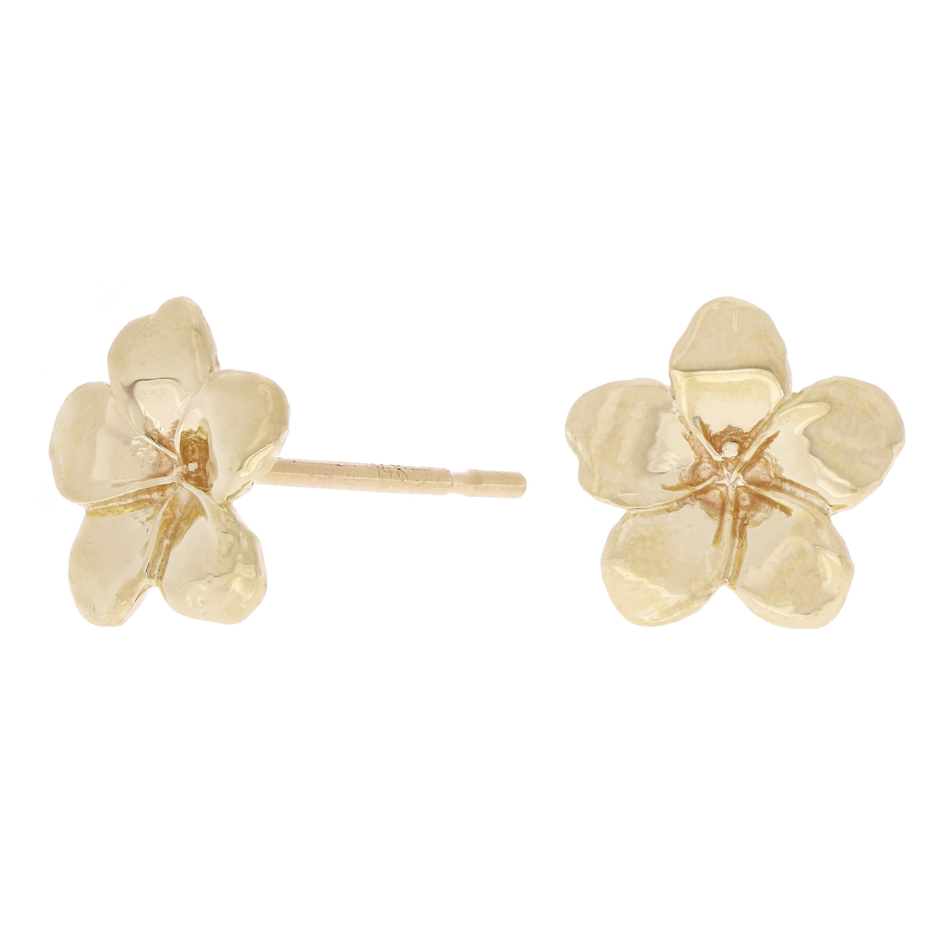14k Yellow Gold Hawaiian Plumeria Flower Stud Earrings Medium - Medium